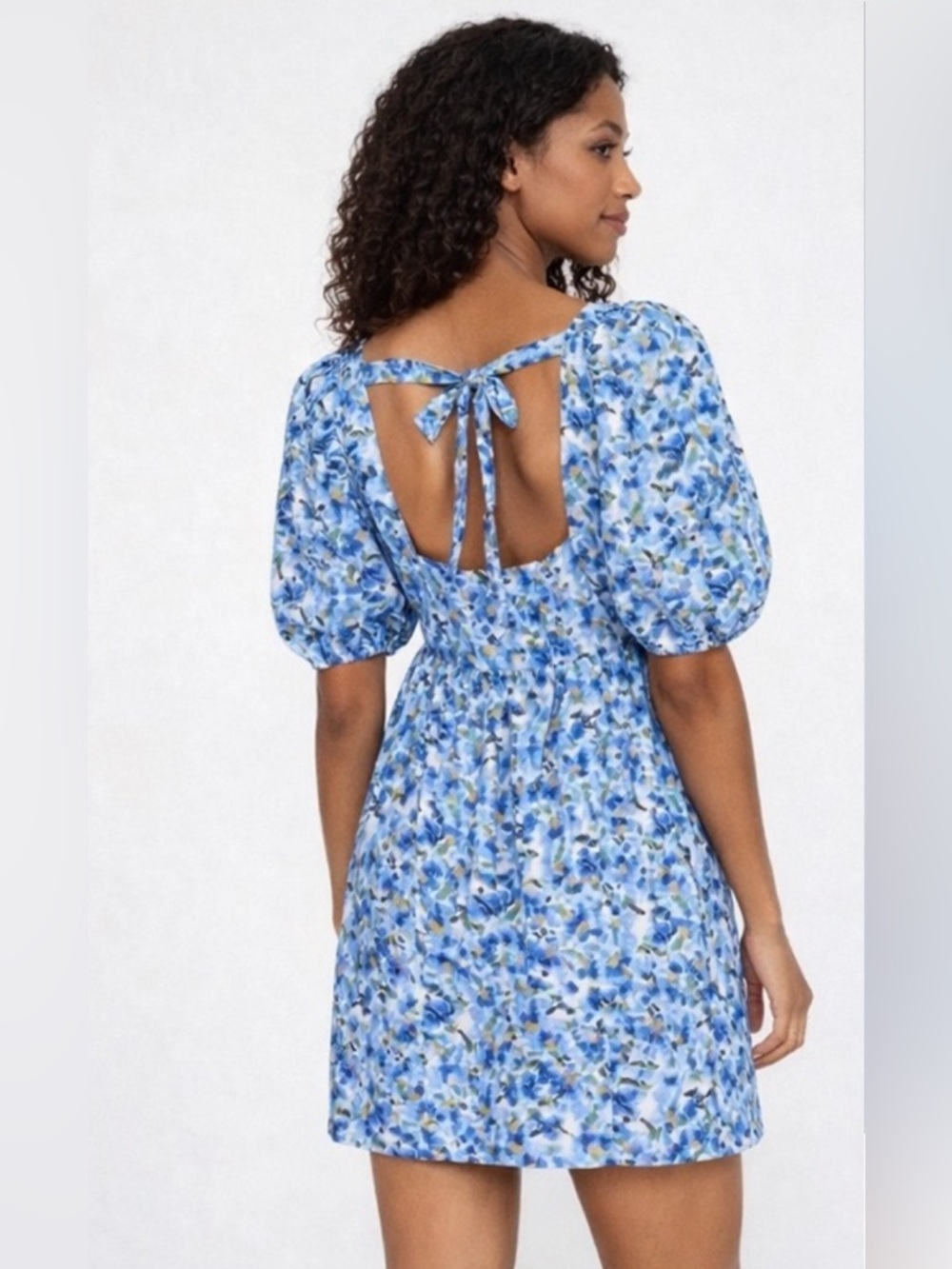 NWT Anthropologie JacquieTheLabel Blue Floral puff sleeve Mini Dress  - Size L